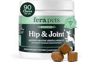 Fera Pets Hip & Joint Supplement for Dogs with Glucosamine, MSM, Chondroitin, & Green Lipped Mussel - Supports Healthy Joints and Weight Management - 90 Soft Chews