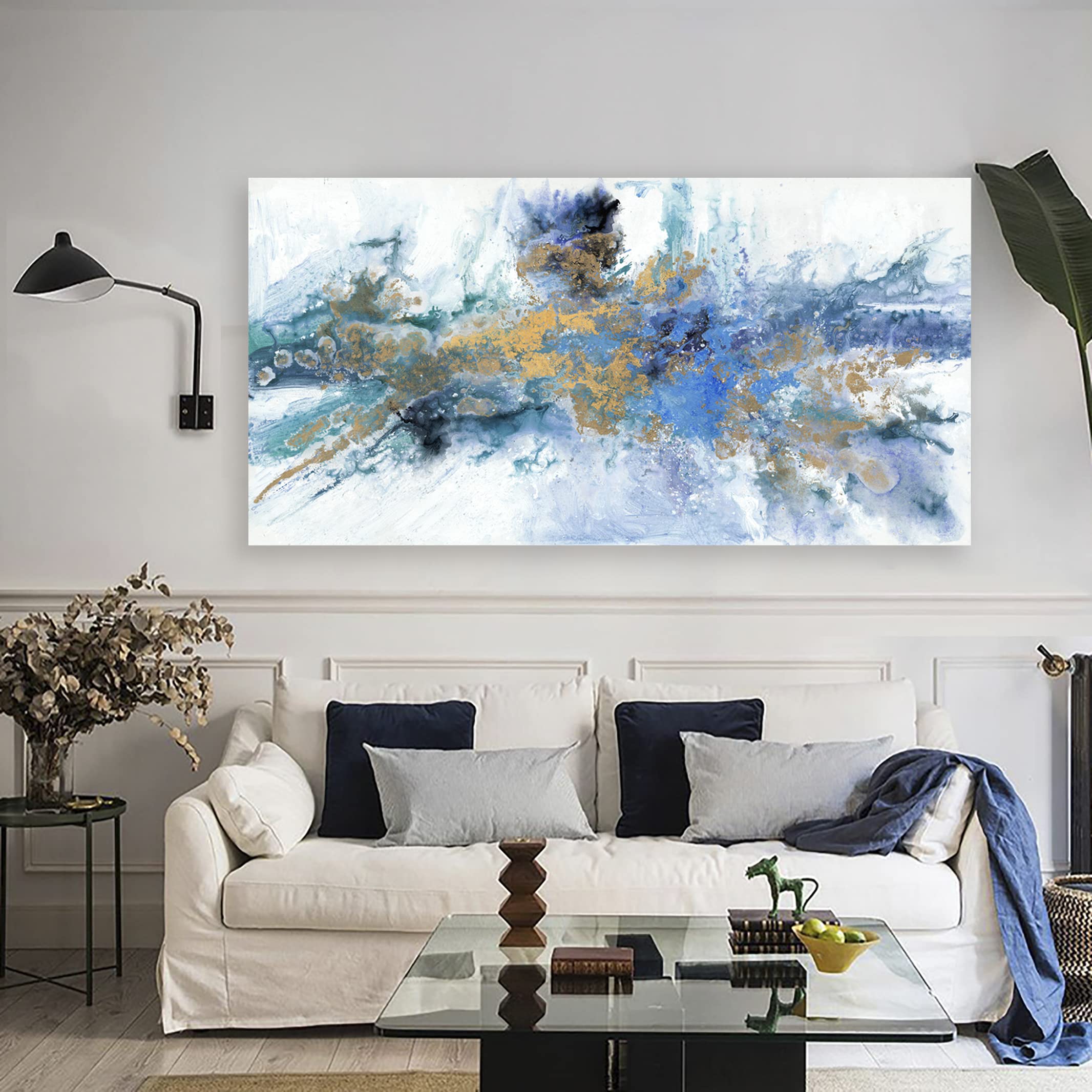 Abstract Wall Art For Living Room Large Size Navy Blue Canvas Wall Art Abstract Wall Decor Abstract Art Paintings Fantasy Colorful on White Background Modern Artwork Decor for Bedroom Bathroom Kitchen Office Wall Decor Framed pictures Size