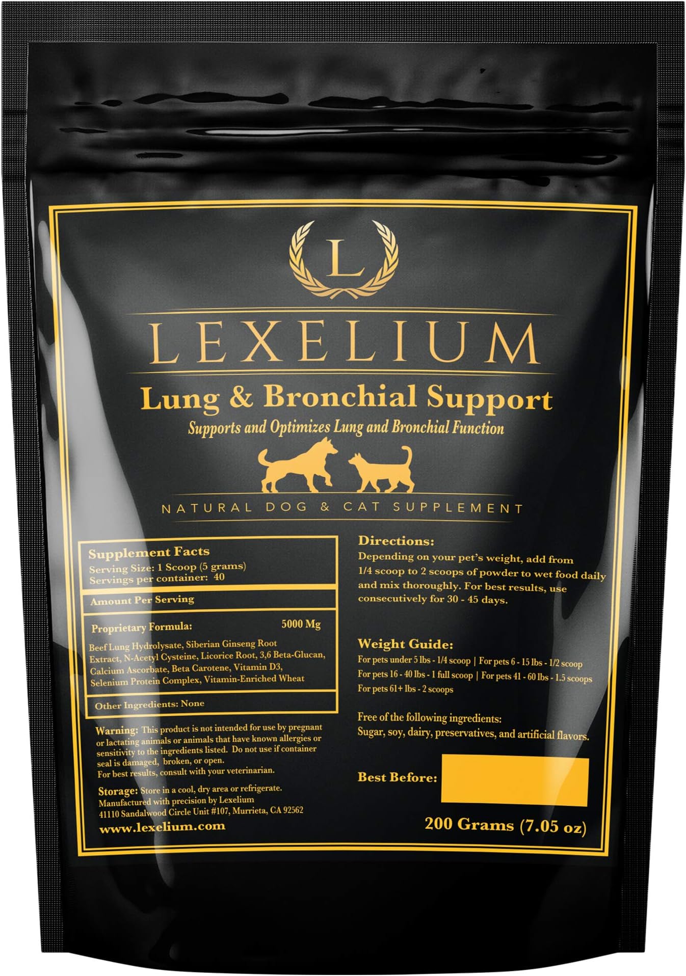Natural Respiratory Supplement for Dogs and Cats | Great for Kennel Cough and Other Respiratory Illnesses | Helps with Breathing | Fortified with Beef Lung, Siberian Root, Beta Glucan | 200G