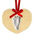 Lil Peach Baby's Handprint or Footprint Christmas Ornament Kit, Newborn Holiday Hanging Keepsake Kit, Baby's First, Heart Gold Glitter