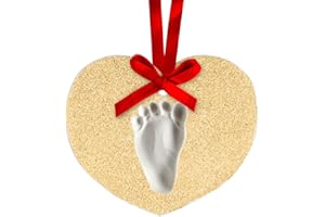 Lil Peach Baby's Handprint or Footprint Christmas Ornament Kit, Newborn Holiday Hanging Keepsake Kit, Baby's First, Heart Gold Glitter