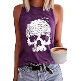 PUCKOLITY Womens Funny Skull Graphic Tank Tops Skeleton Funny Gothic Graphic Casual Sleeveless Shirts Novelty Horror Tee Tops