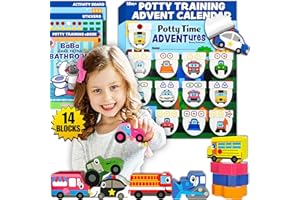 14PC Wood Stacking Blocks Car Trucks Advent Calendar, Montessori Toys for Toddlers, Fine Motor Skill Development, Potty Training System Behavior Reward Chart, LIL ADVENTS Potty Time Adventures + eBook