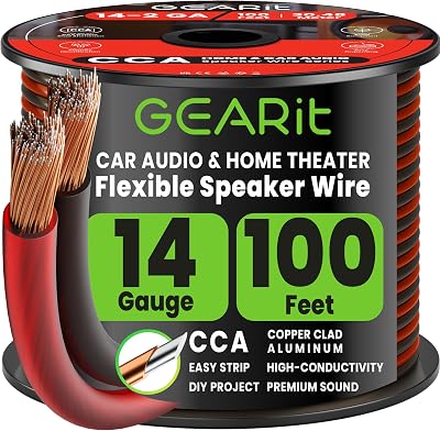 GearIT 2x2.5mm² Speaker Cable 30.48 m 100 ft 14 AWG CCA Black Red