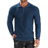 COOFANDY Men's Knit Polo Shirts Long Sleeve Sweater Polo Lightweight Fashion Casual Collared Shirts