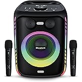BlueAnt X5i 120W Bluetooth Party Speaker, Massive Bass Boost with Dual Wireless Microphones for Karaoke, LED Light Show, Long Battery Life, Built-in Powerbank, Black