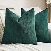 FUTEI Dark Green Chenille Decorative Throw Pillow Covers 18x18 Inch Set of 2,Soft Embossed Striped Textured Cushion Case,Modern Home Decor for Couch Bed Living Room
