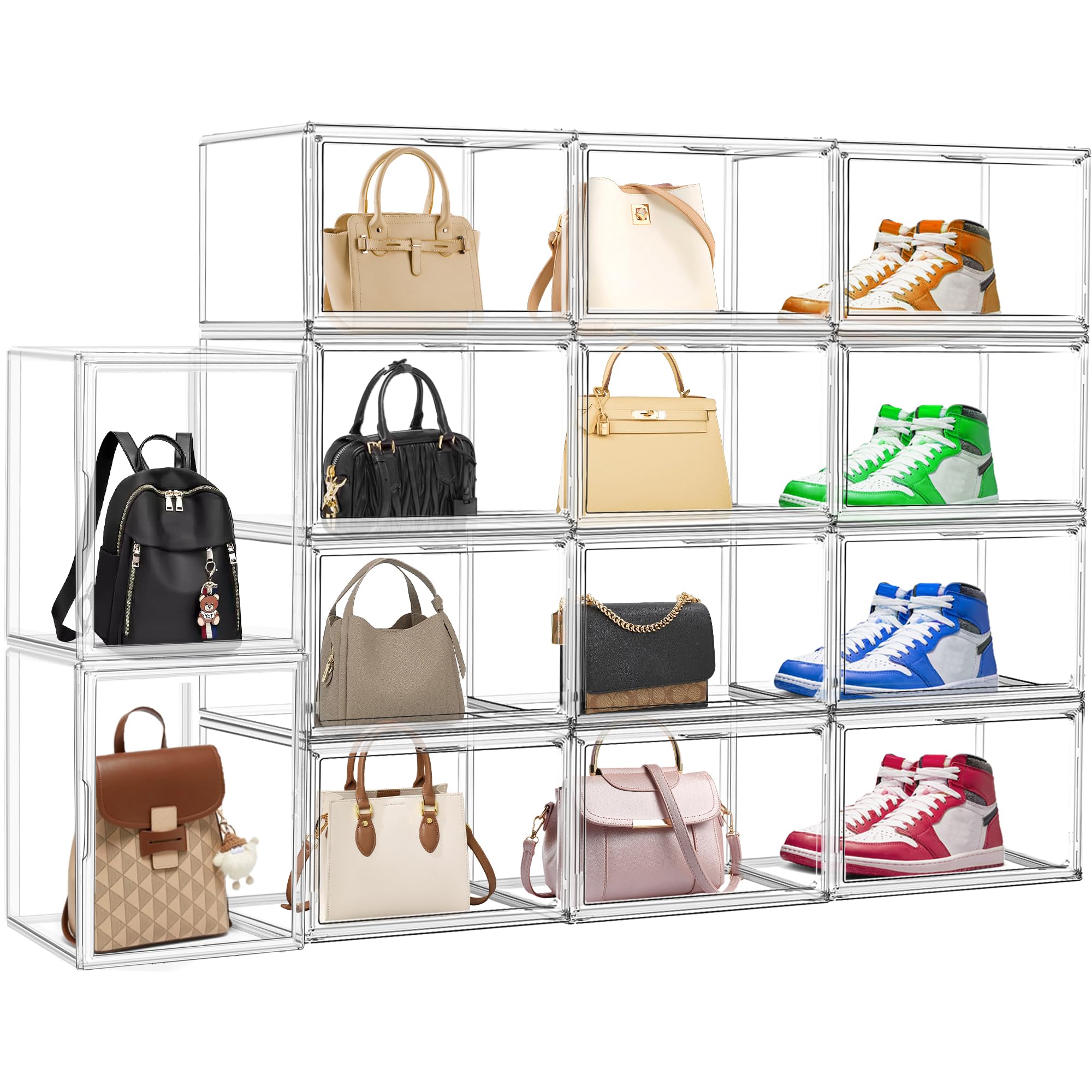 Photo 1 of 10 Pcs Clear Purse Storage Boxes, Plastic Shoe Boxes Stackable Acrylic Display Case Shoe Organizer with Magnetic Lid, Acrylic Display Box for Collectibles,Purse Organizer,Handbag,Shoes Size 14