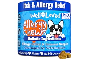 Well Loved Dog Allergy Chews - Dog Allergy Relief, Itching Skin Relief, Hot Spot Treatment & Seasonal Allergies, Vet Developed, Anti Itch Skin Irritation Treatment, Made in USA, 120 Chews