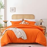 Duvet Cover Queen Size, 3 Piece Luxury Soft Bedding Set, No Comforter | Soft and Breathable Washed Brushed Microfiber, Zipper Closure, OEKO-TEX, Orange