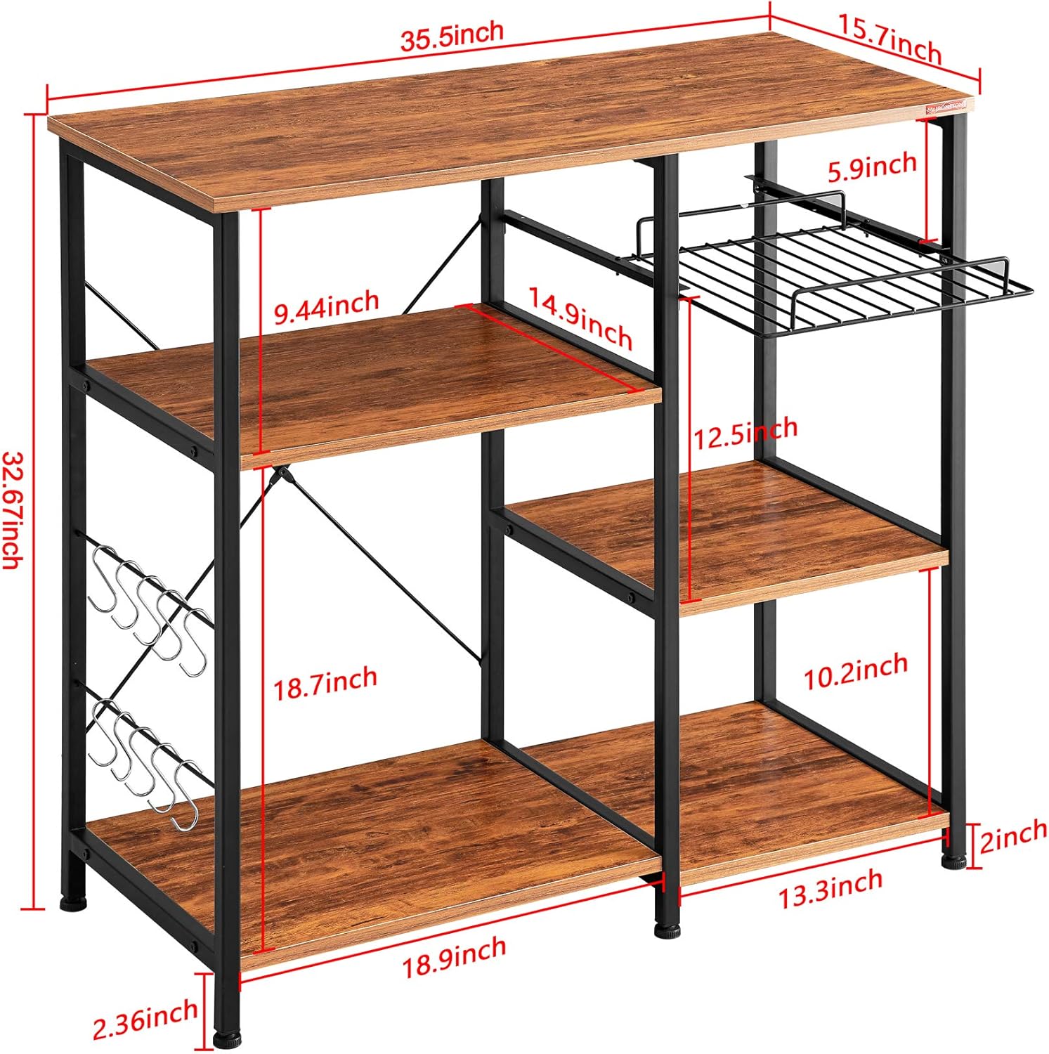 Mr IRONSTONE Kitchen Baker's Rack Vintage Utility Storage Shelf Microwave Stand 3-Tier+3-Tier Table for Spice Rack Organizer Workstation - Standing Baker's Racks