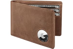 LORZOR Mens Wallet for Apple AirTag, Bifold Full Grain Leather AirTag Wallet for Men, RFID Blocking Minimalist Front Pocket Air Tag Wallet, ID Window, up to 12 Cards Gifts for Him