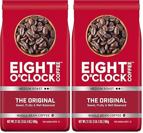 Eight O'Clock Coffee The Original, Medium Roast, Whole Bean Coffee, 21 Ounce, 100% Arabica, Kosher Certified (Pack of 2)