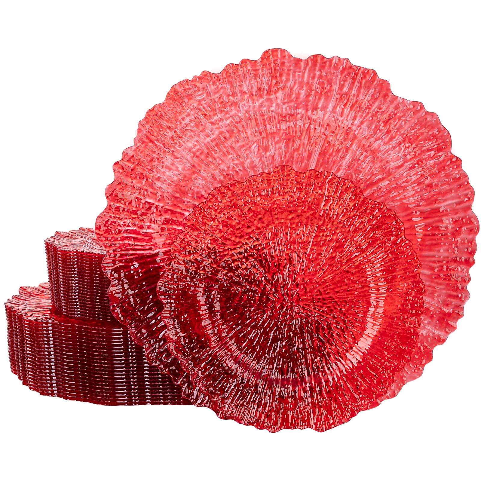 Photo 1 of U-QE 60PCS Clear and Red Plastic Plates - Reef Plastic Plates Disposable&Reusable - Clear Red Plates Including 30 Plastic Dinner Plates 10" & 30 Plastic Dessert Plates 7" Perfect for Party & Wedding