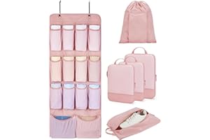 BAGSMART Hanging Compression Packing Cubes, 6 Set Large Suitcase Organizer Bags Set, Cruise Travel Essentials for Women