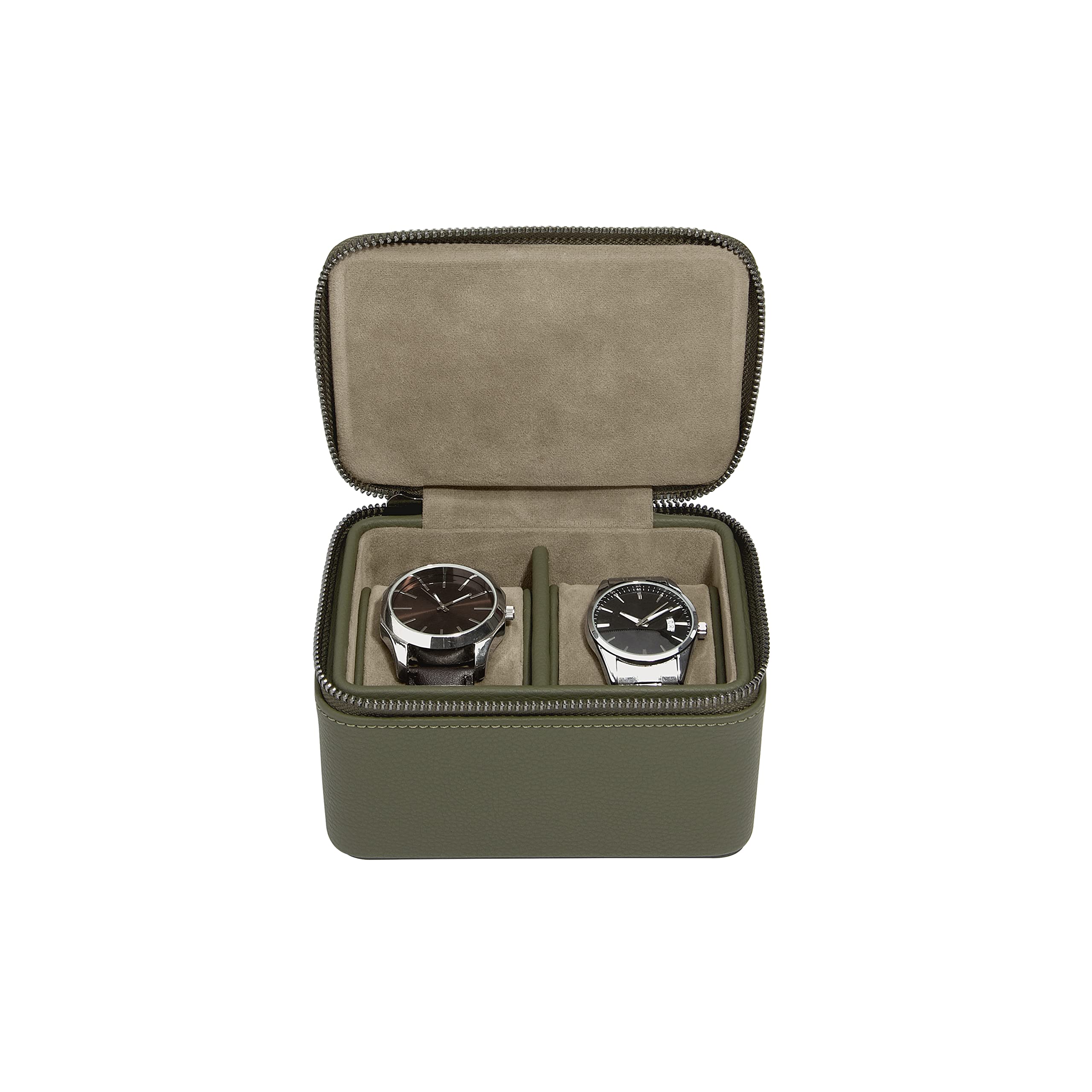 Stackers OLIVE GREEN DOUBLE WATCH ZIPPED WATCH BOX