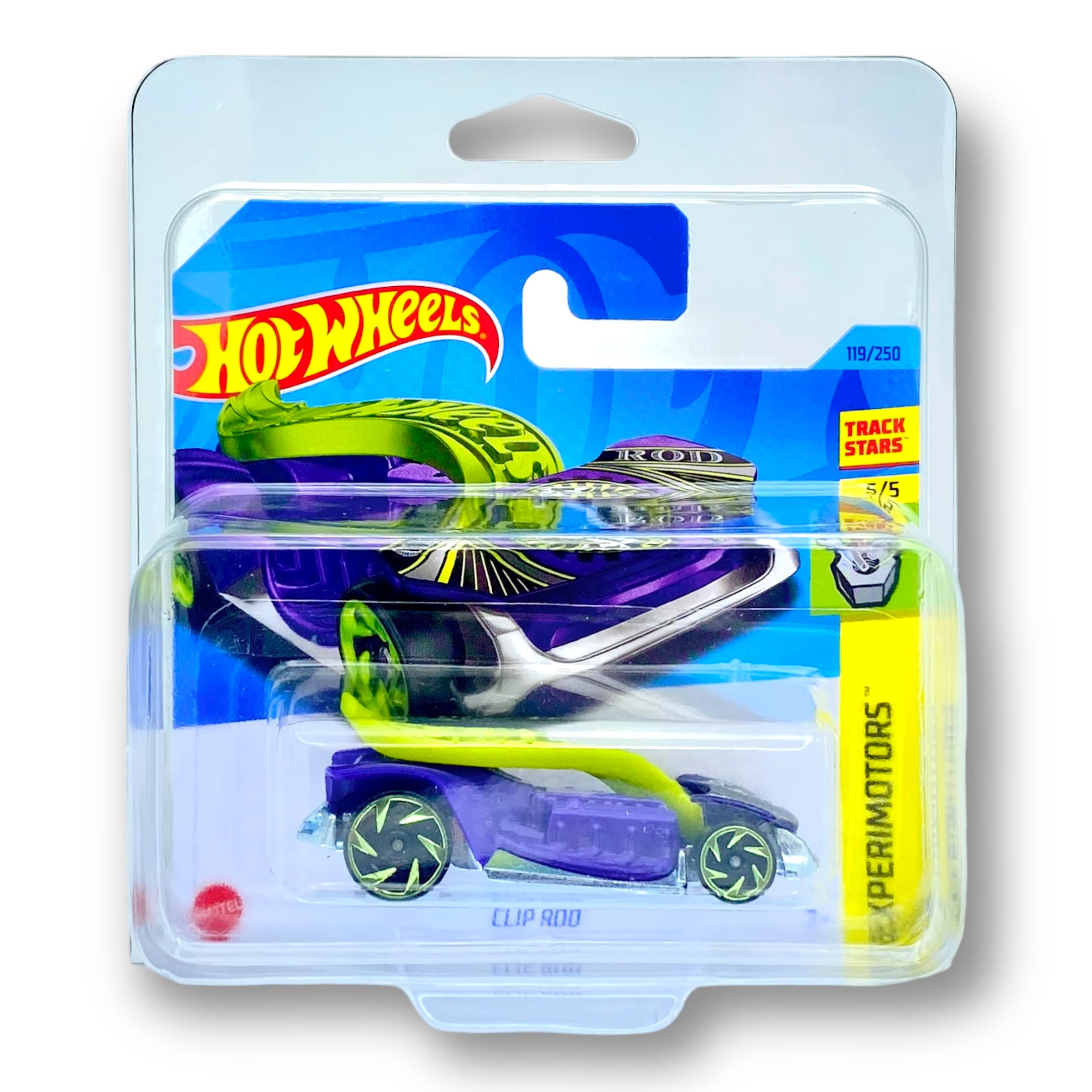 Hot Wheels Clip Rod (Purple & Green) 5/5 Experimotors 2023-119/250 (Short Card) - COMES IN A KLAS CAR KEEPER PROTECTIVE COLLECTORS CASE - HKJ28