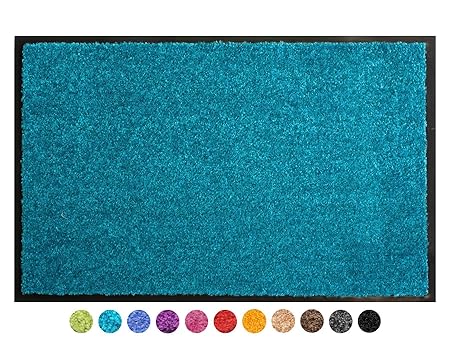 Primaflor - Ideen in Textil Schmutzfangmatte CLEAN – Türkis 60x90 cm, Waschbare, Rutschfeste, Pflegeleichte Fußmatte, Eingang