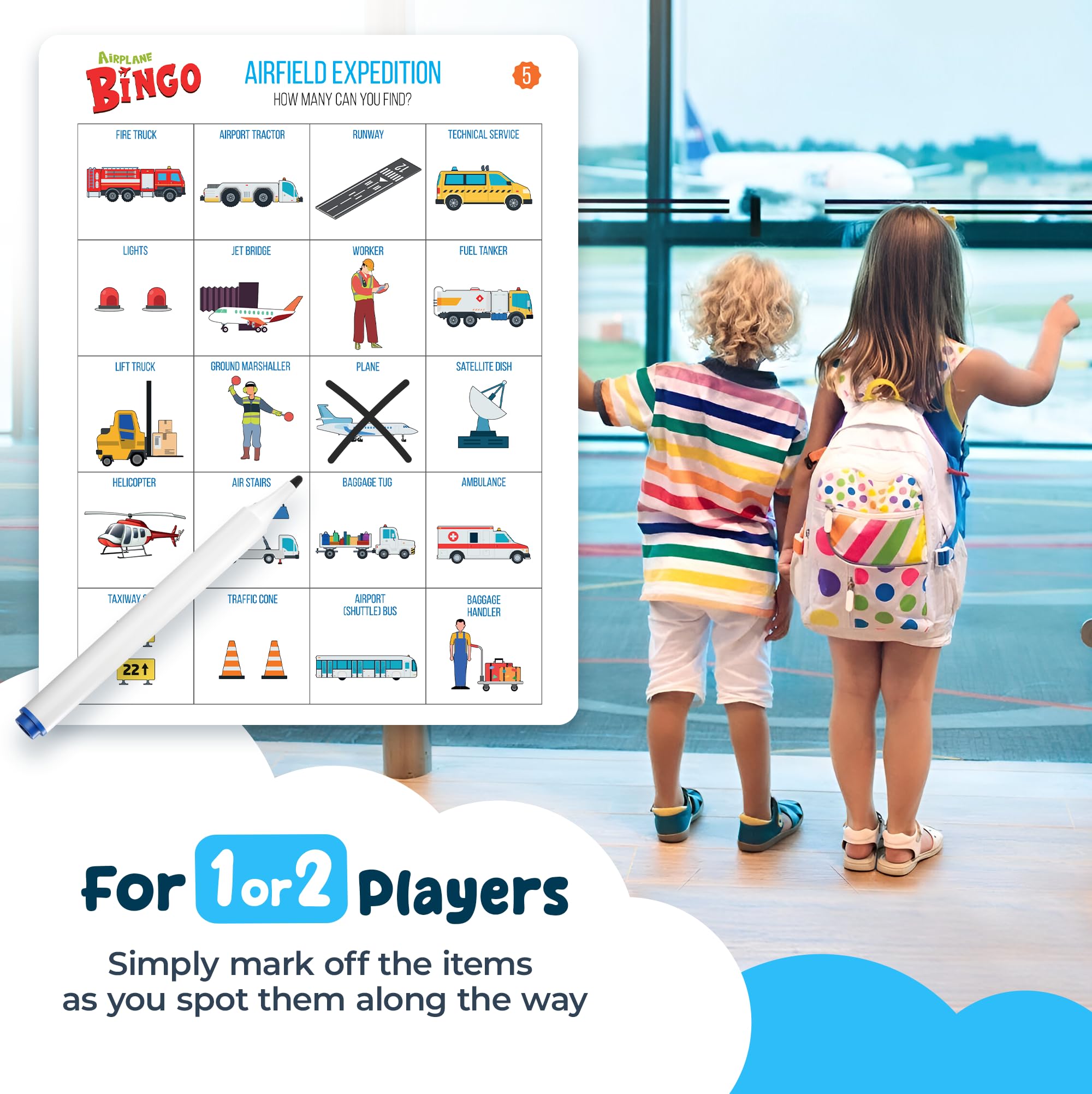 WELL BALANCED Airplane Games - Airplane Bingo Travel Essentials Kids Activities 3-8 Year Old, Must Haves