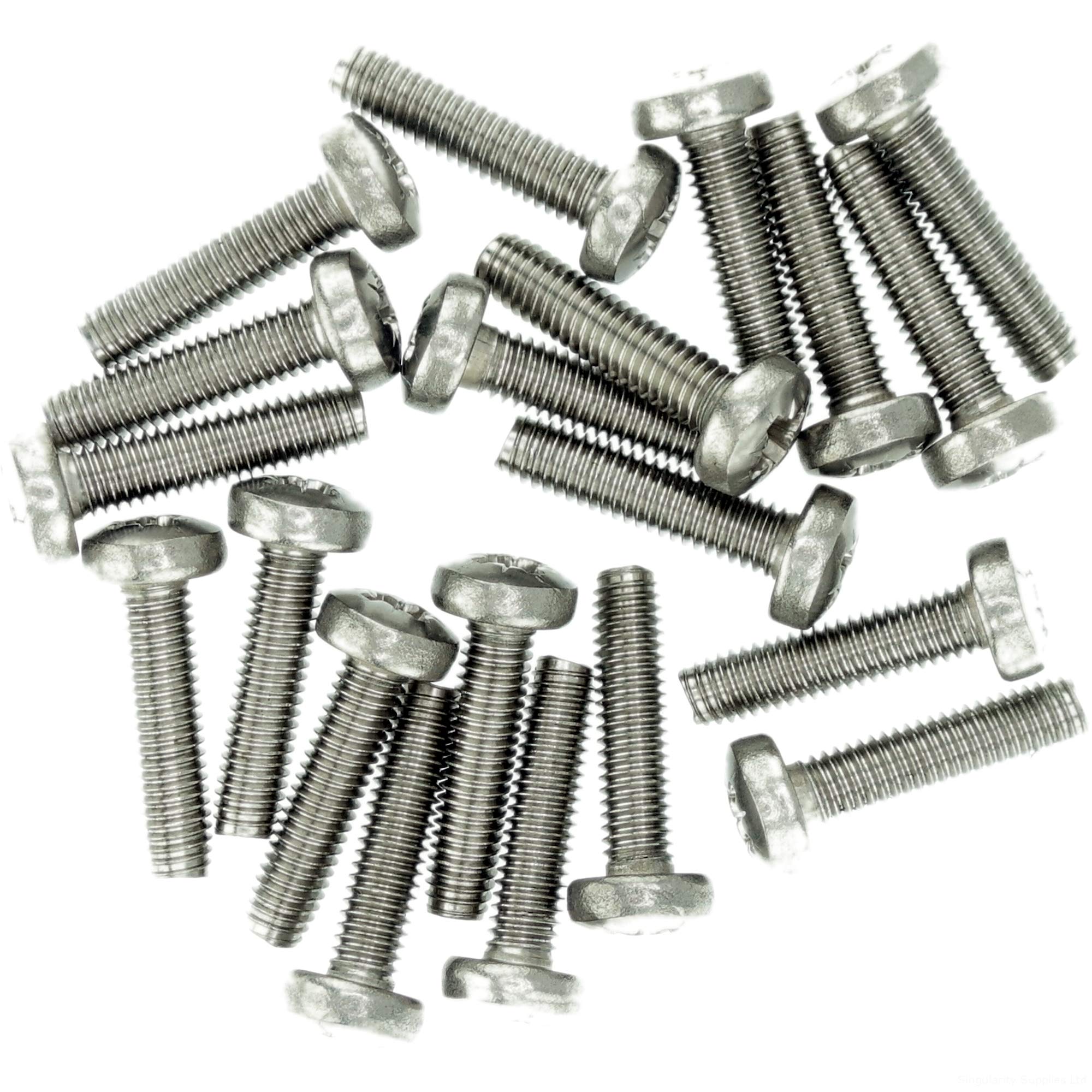 M6 (6mm x 8mm) Pozi Pan Thread Rolling Screw - Stainless Steel (A2) (Pack of 20)