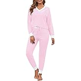 Namatime Women Cotton Pajama Sets 2 Piece Lounge Set Stripe Long Sleeve V Neck Pj Set Loungewear Soft Sleepwear with Pockets