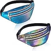 Frienda 2 Pieces Holographic Fanny Pack for Women Colorful Sport Waist Bag Pack