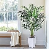 Artificial Palm Tree with White Tall Planter, 5ft Tall Potted Artificial Silk Palm Tree Plant, Fake Tropical Plant, Home Office Floor Room Decor Plants Indoor Outdoor, Housewarming Gift