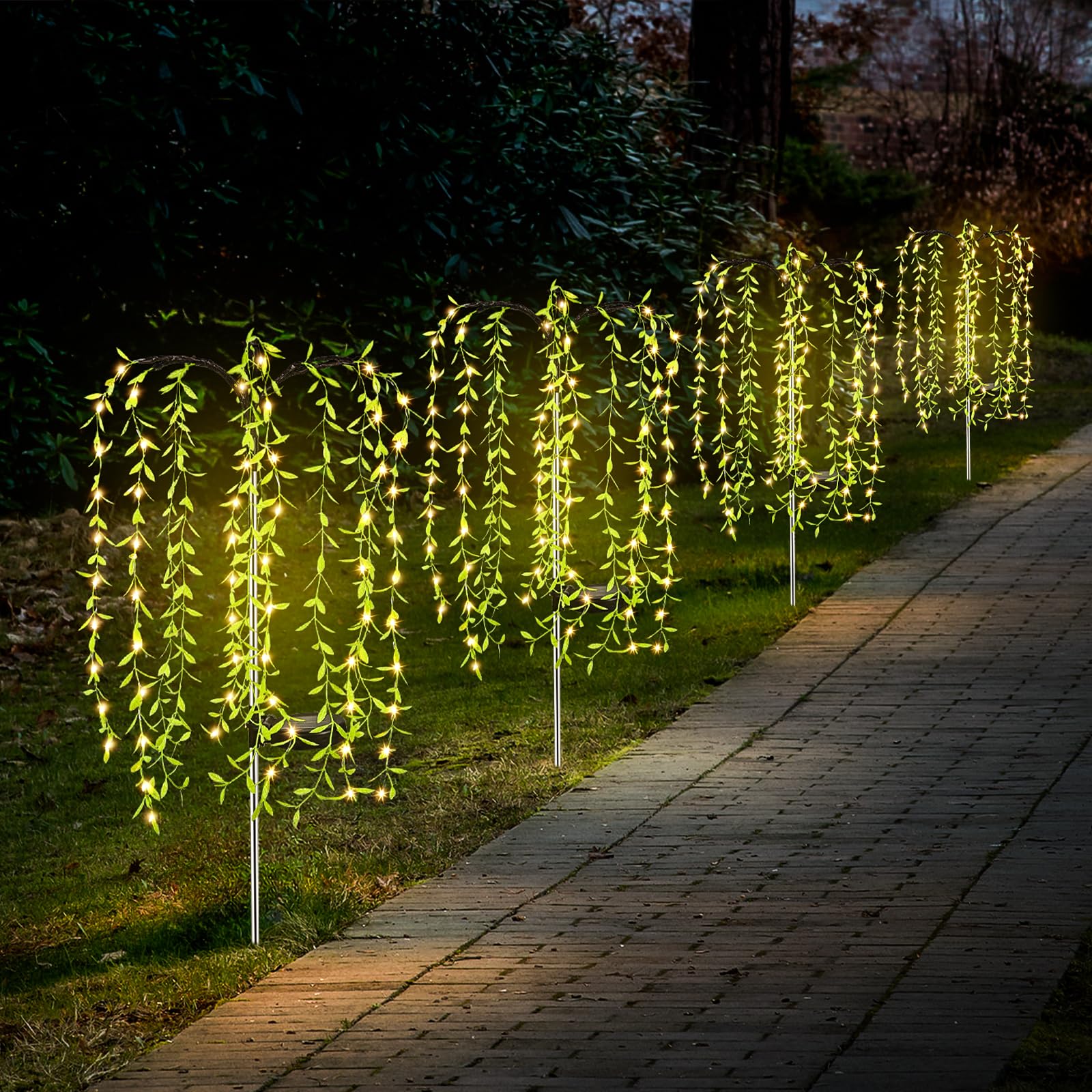 Photo 1 of Solar Garden Lights with 6 Branches Artificial Tree Solar Lawn Light, IP65 Waterproof Warm White Solar Path Lights for Yard, Courtyard, Lawn, Landscape, Path, Backyard, Wedding, Party, Home Decoration