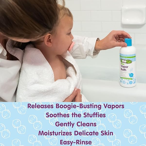 BOOGIE BUBBLING VAPOR BATH FOR KIDS – 18 FL OZ – GENTLE & CALMING BUBBLE BATH FOR KIDS – MADE WITH NATURAL ESSENTIAL OILS – MINT EUCALYPTUS SCENT – BABY BATHTIME ESSENTIALS