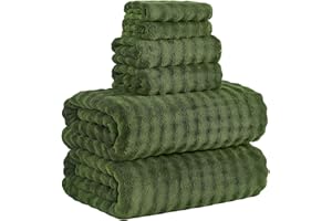 KBY Bath Towels Set 6 Piece 40x80 Inches，2 Extra Large Bath Sheets 2 Hand Towels 2 Washcloths，Highly Absorbent Quick Dry Microfiber,Ultra Soft Towel Set for Bathroom，Spa，Gym， Hotel (Olive Green)