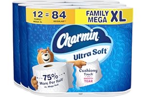 Charmin Toilet Paper Ultra Soft Cushiony Touch, 12 Family Mega XL Rolls = 84 Regular Rolls