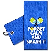 ERHACHAIJIA Forget Calm and Smash It Embroidered Sports Towel with Clip. Funny Gifts for Men, Women, Pickleball Lovers, Birthday, Retirement, Mother's Day
