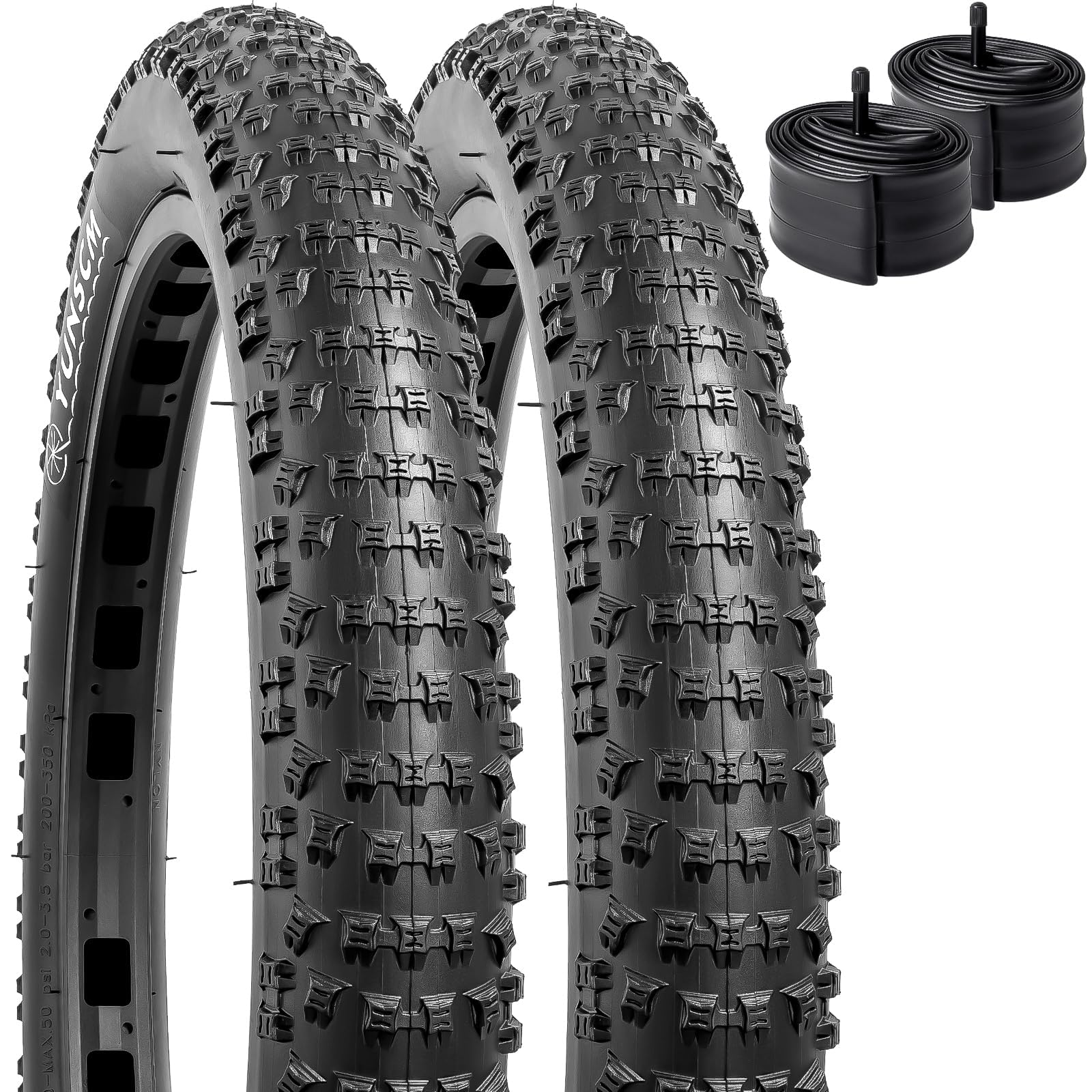 Photo 1 of YUNSCM 20" Mountain Bike Tires 20x2.60/66-406 and 20" Heavy Duty Bike Tubes Schrader Valve Compatible with Off Road Bike 20 x 2.5 20 x 2.6 20 x 2.70 Bicycle Tires and Tubes (Y-915)