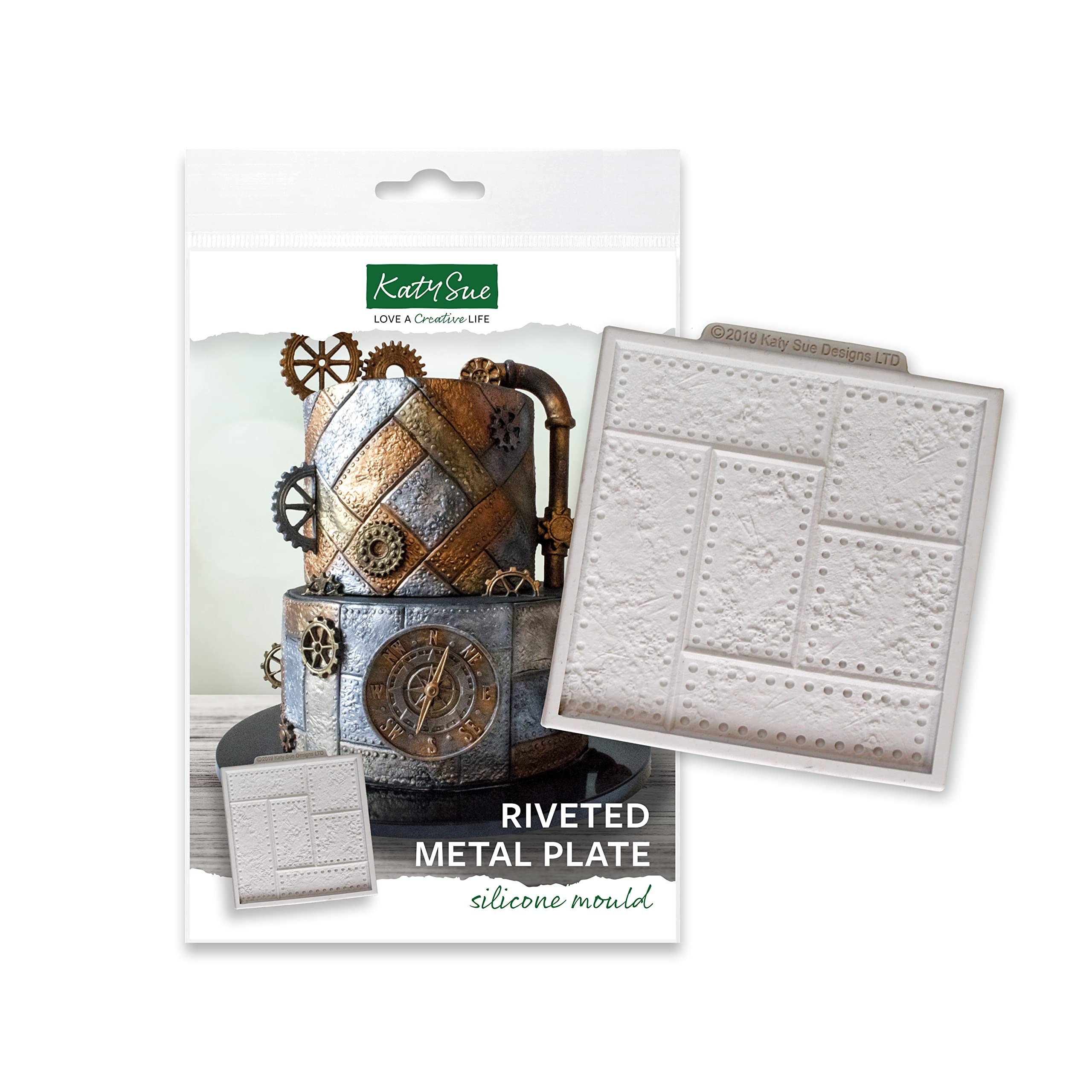 Katy Sue Riveted Metal Plate Silicone Mould for Cake Decorating & Crafts - Steampunk and Industrial Themed Silicone Mould Sized at 10cm x 10cm