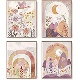 LARTSFRO Boho Aesthetics Flower Wall Art Prints, Boho Decor Wall Art Decor for Nursery Baby Kids Bedroom, Classroom Decor, Gi