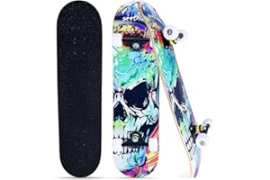 GINGILI LIFE Skateboards for Beginners Kids Boys Girls and Adults,31''x8'', 7-Layer Maple, Double Kick Concave, Fascinating Cool, Solid&Durable