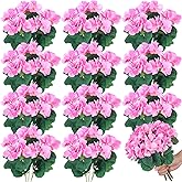 Maysing 12 Pcs 10.2 Inch Artificial Geranium Flowers Silk Geraniums for Outdoors Faux Bushes Outdoor Fake Geraniums for Vase Planter Pot Floral Home Decor Indoor Garden Patio (Pink)