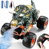 Remote Control Dinosaur Car for Kids Boys, Electric Monster Truck with Spray, Light, Sound, Indoor Outdoor All Terrain Off Road RC Car Toys for Kids 3 4 5 6 7 8-12 Year Old Boys Girls Birthday Gift