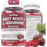 Beet Root Gummies, Beetroot & L-Arginine, Red Beets Supplements w/ Vitamin B1, B2, B3, B5, B6, Folate, B12 for Energy Boost & Circulation Support, Sugar Free Nitric Oxide Gummies, 120 Beet Chews