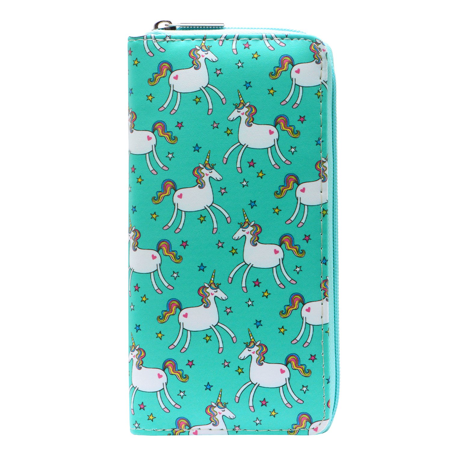 DonDon Ladies and Girls Purse Wallet with Zip Fastener Unicorns and Stars