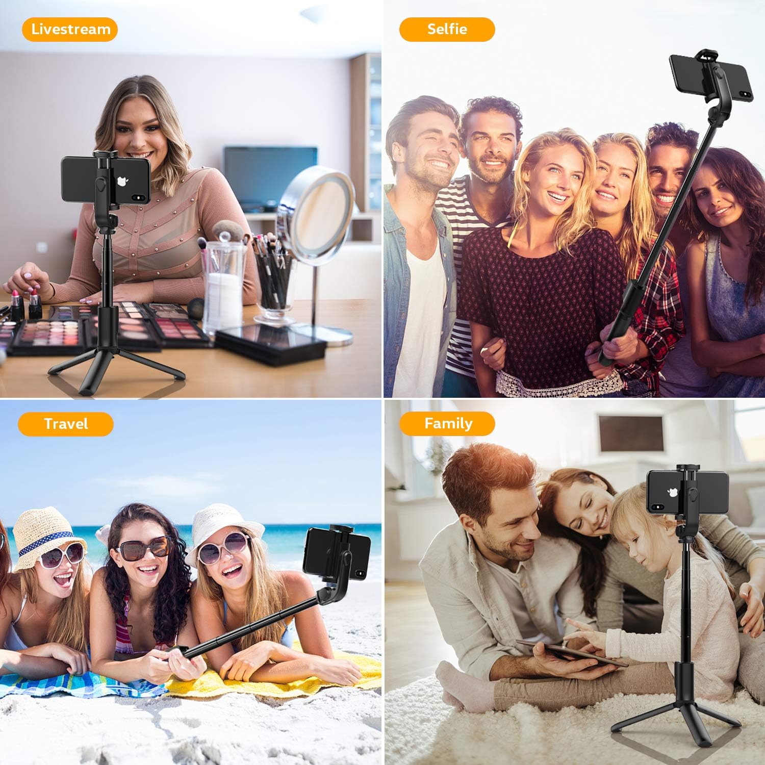 Selfie Stick Tripod, TECELKS Extendable Cell Phone Tripod with Detachable Bluetooth Remote Shutter, Suitable for Travel/Live Stream/Photography, Compatible with iOS/Android - BR21: Electronics