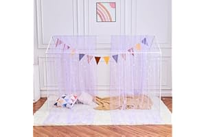 WANFASO Purple Horse Canopy Bed Curtains with Lights, Princess Bed Canopy for Girls Kids Room Decor, Sheer Twin Bed Canopy Curtains Scarf (2 Panel)