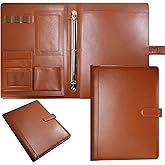 KUZARVO Leather Portfolio Binder (3 Rings) - Brown Padfolio With Letter Size Writing Pad, 10 File Sleeves, Card and Pen Holder - A4 Notebook Organizer for Interview, Resume, Conference