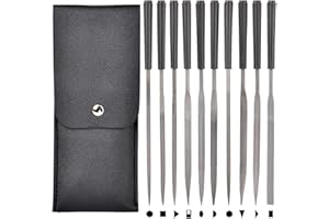 XAQISHIRE 10pcs Mini Steel Needle Files,Packed in Synthetic Leather Case,for high Precision Sanding Work on Wood and Plastic Carving