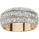 Palm Beach Jewelry PalmBeach Yellow Gold-Plated Round Cubic Zirconia Triple Row Anniversary Ring Sizes 5-10