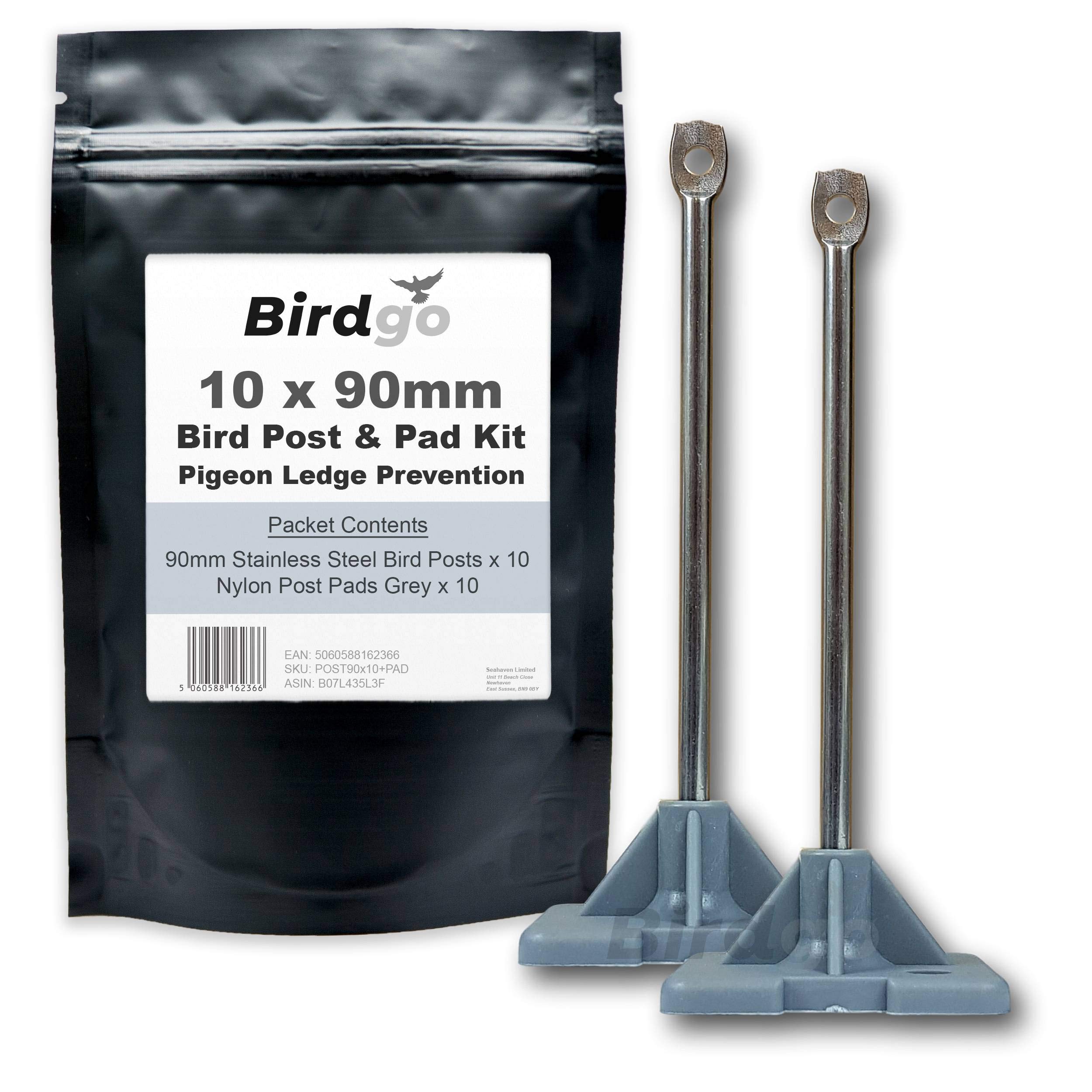 Birdgo 10 x 90mm Pigeon Post & Pad Kit - Support Posts for Bird Wire Prevention Installations on Fencing & Non-Drill Surfaces