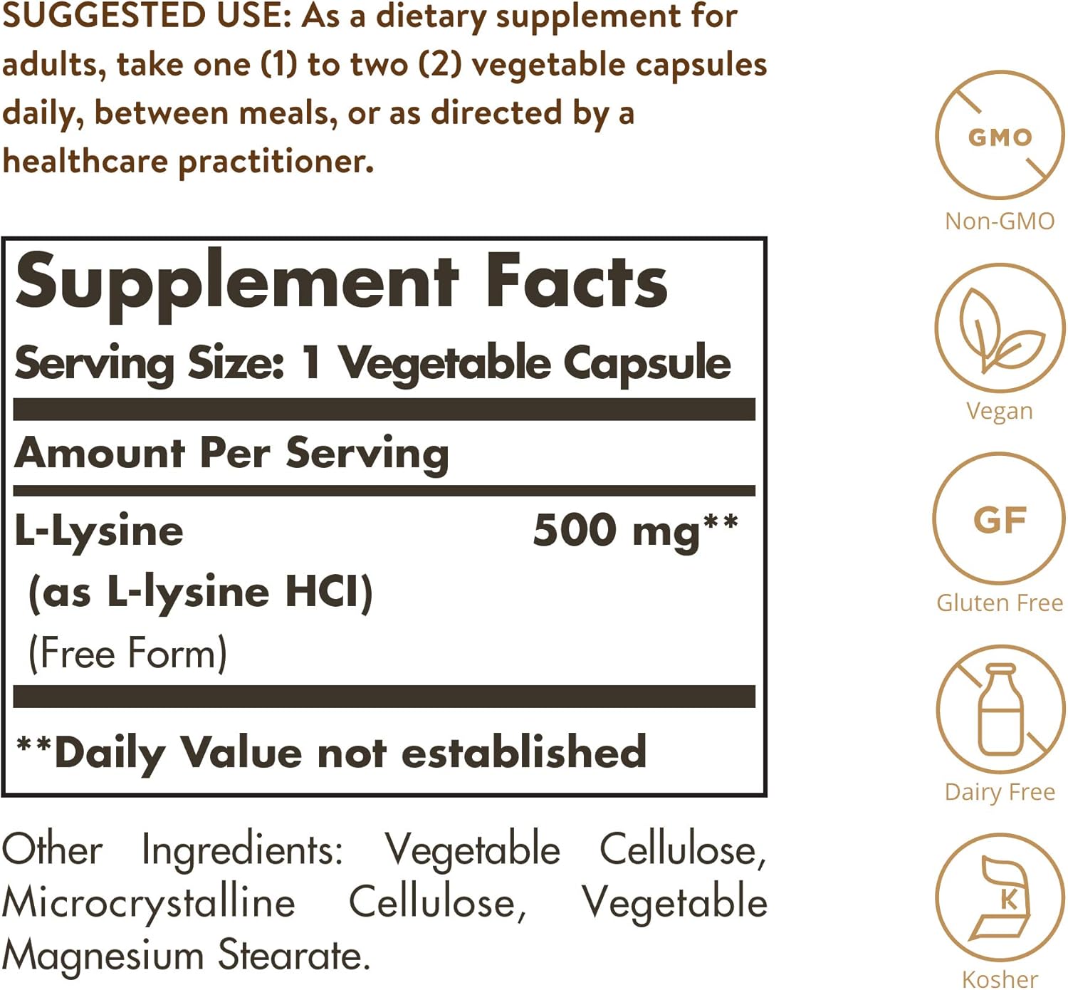 Solgar L-Lysine Vegetable Capsules, 500 mg, 250 Count – Supports Healthy Skin and Lips: Health & Personal Care