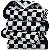 Jacquotha Black and White Hand Towels 4 Pack, Cotton Decorative Bathroom Hand Towels & Checkered Kitchen Decor, 13" x 29"