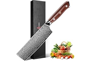 Purple Dragon Damascus Nakiri Knife, 7 Inch Meat Cleaver Knife, VG10 Steel Kitchen Knife for Cutting Vegetables, Chopping Mea