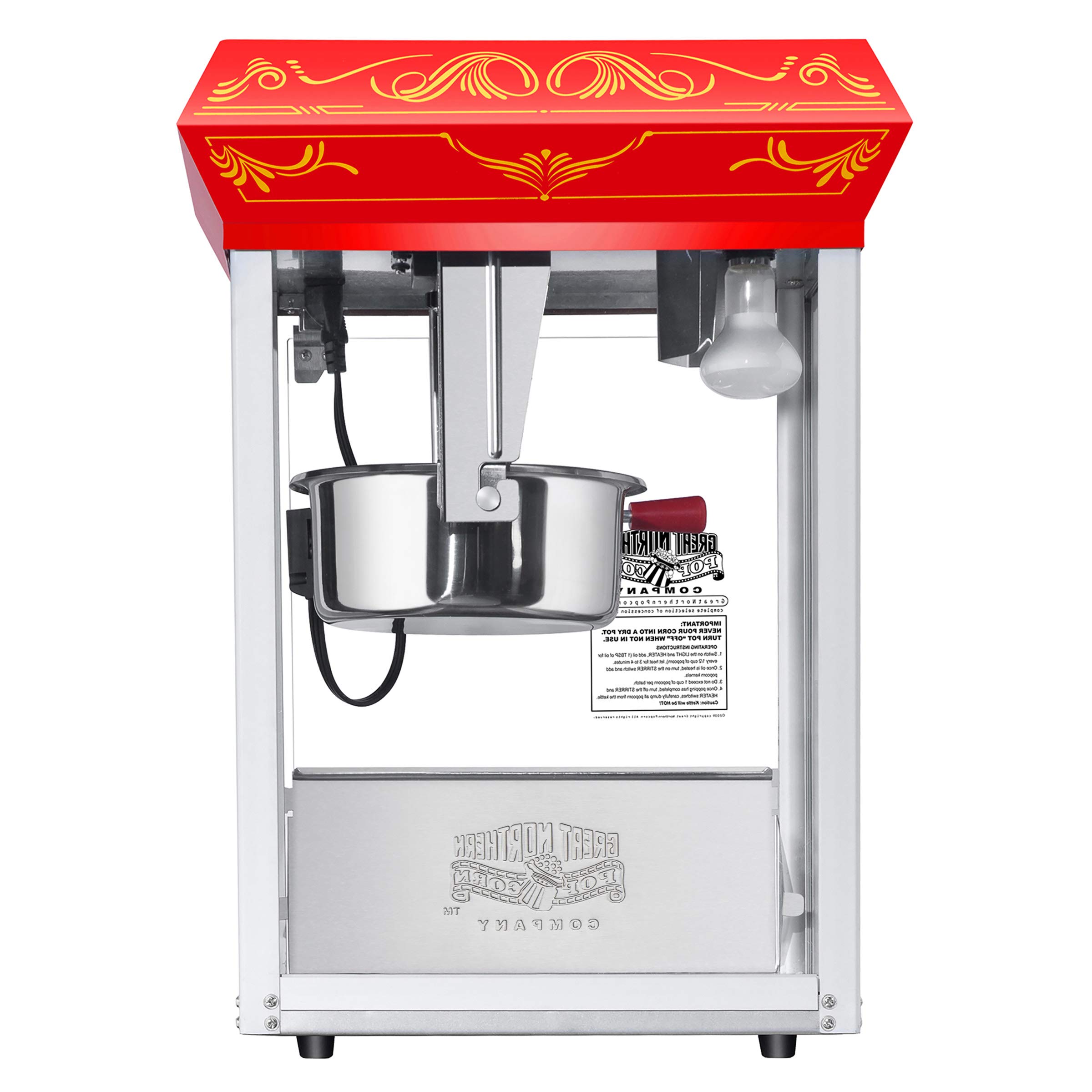Good Time Popcorn Machine - 3-Gallon Popper with Steel Kettle, Old Maids Drawer, Warming Tray, and Scoop for Home by Great Northern Popcorn (Red)